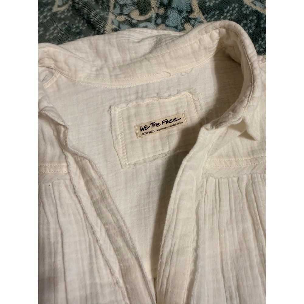We The Free Free People White Gauze Cotton V-Neck Tunic Blouse XS - Picture 2 of 5